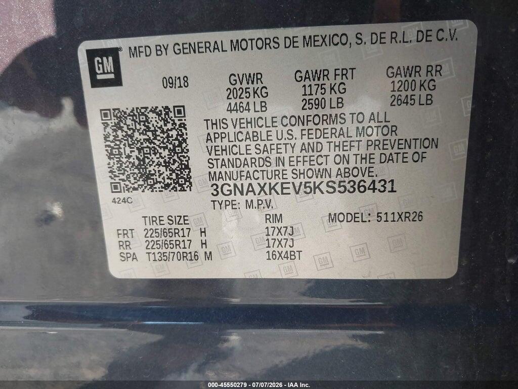 3GNAXKEV5KS536431 2019 CHEVROLET EQUINOX photo no. 9