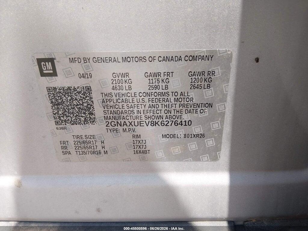 2GNAXUEV8K6276410 2019 CHEVROLET EQUINOX photo no. 9