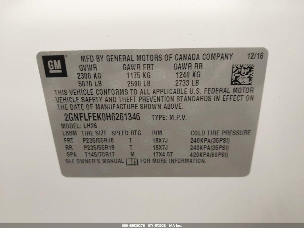 2GNFLFEK0H6261346 2017 CHEVROLET EQUINOX photo no. 9