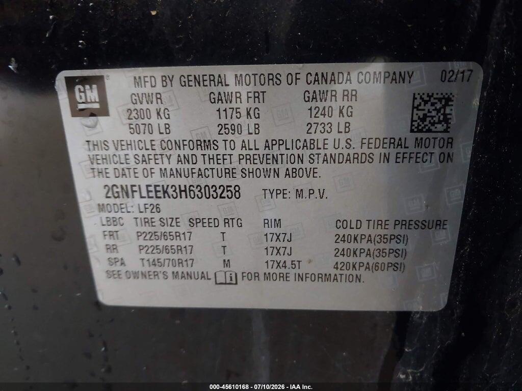 2GNFLEEK3H6303258 2017 CHEVROLET EQUINOX photo no. 9