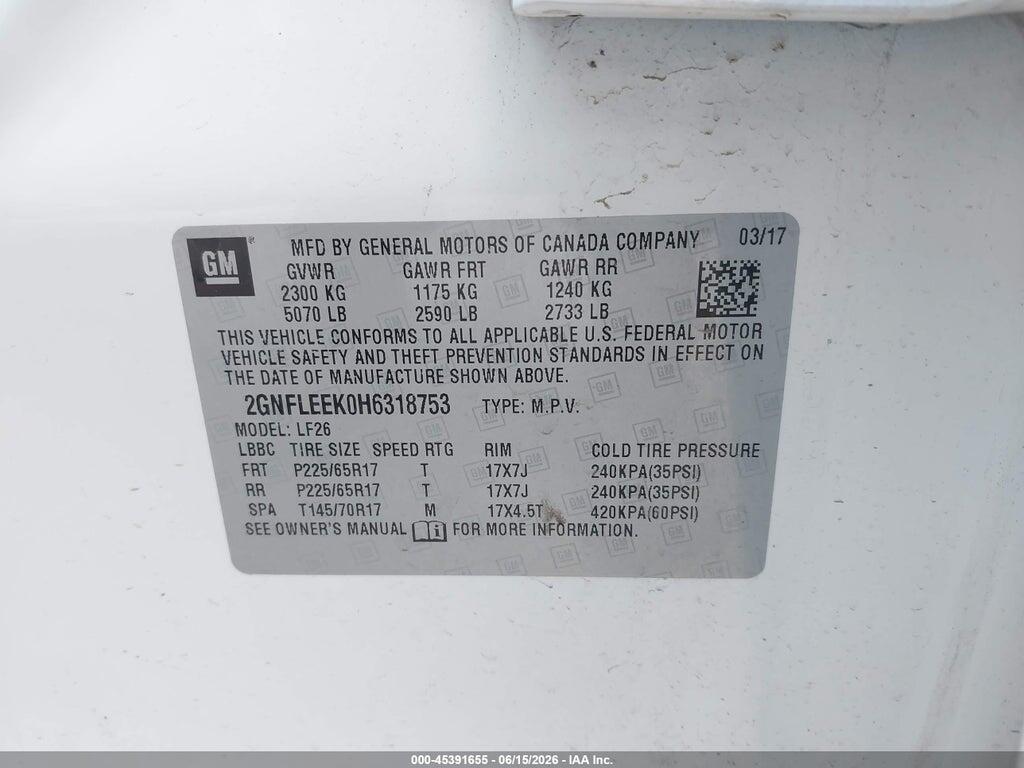 2GNFLEEK0H6318753 2017 CHEVROLET EQUINOX photo no. 9