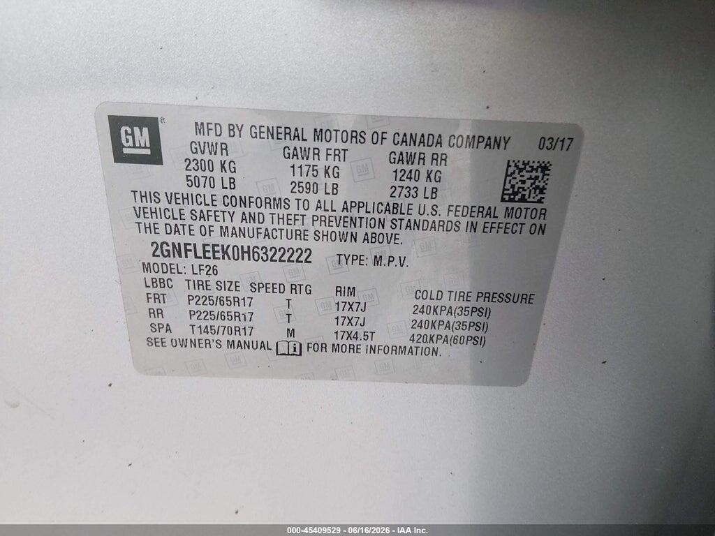 2GNFLEEK0H6322222 2017 CHEVROLET EQUINOX photo no. 9