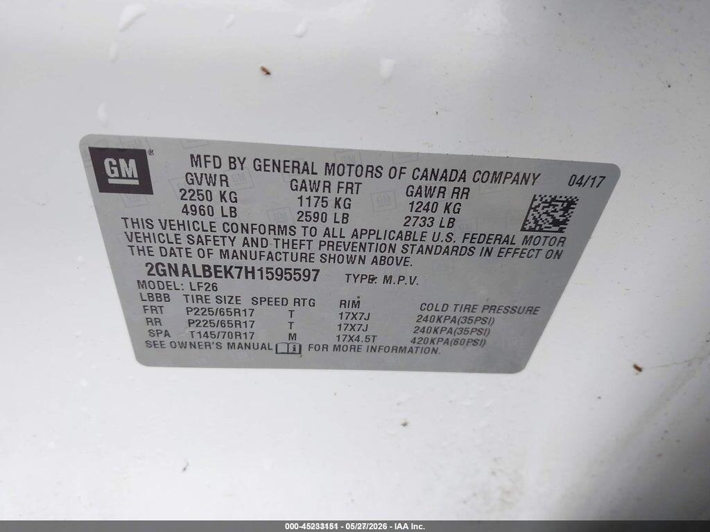 2GNALBEK7H1595597 2017 CHEVROLET EQUINOX photo no. 9