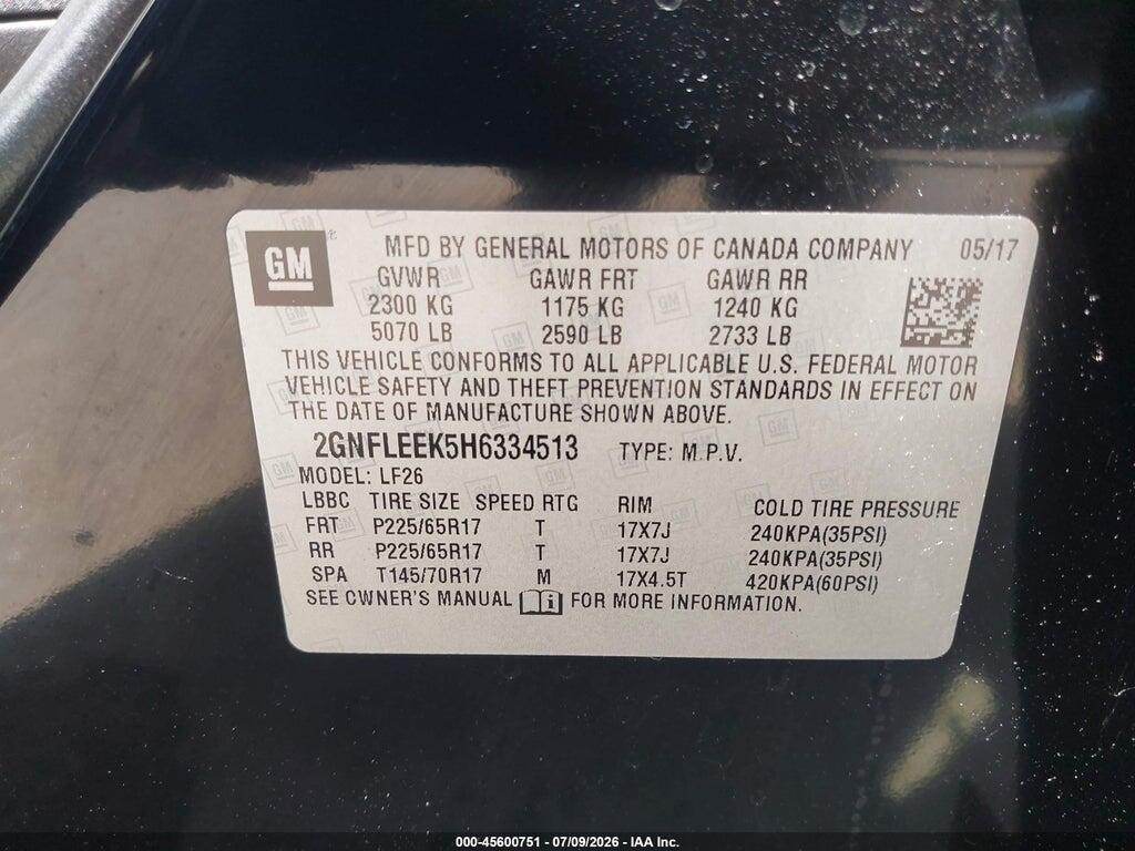 2GNFLEEK5H6334513 2017 CHEVROLET EQUINOX photo no. 9