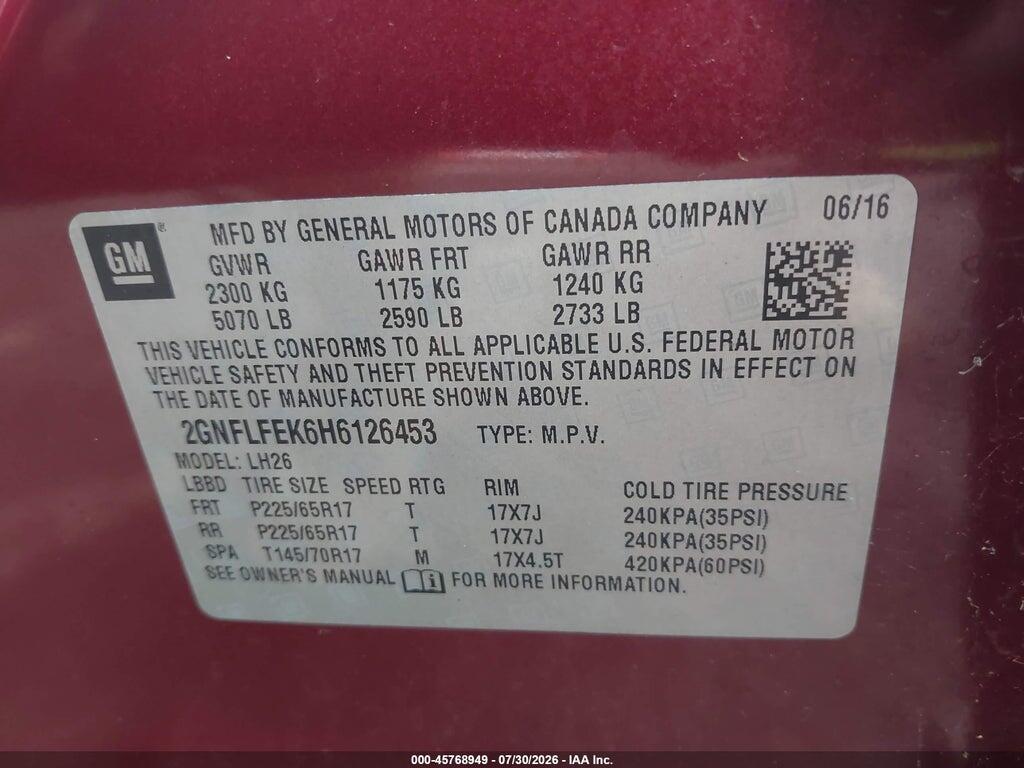 2GNFLFEK6H6126453 2017 CHEVROLET EQUINOX photo no. 9