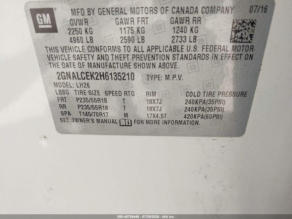 2GNALCEK2H6135210 2017 CHEVROLET EQUINOX photo no. 9