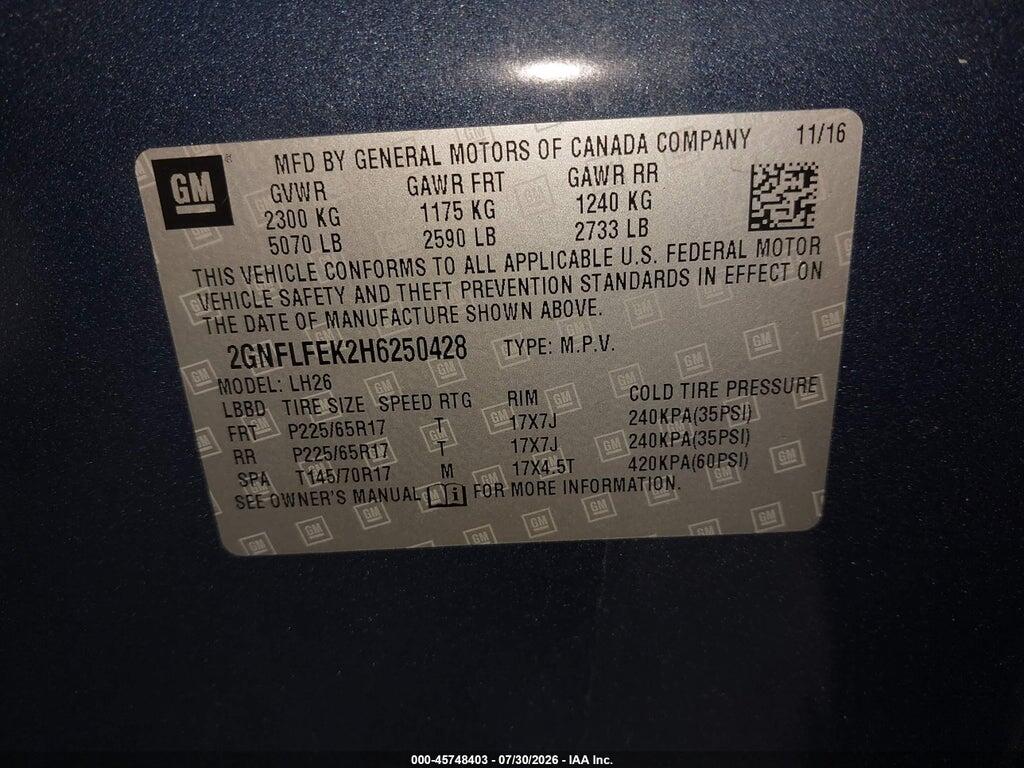 2GNFLFEK2H6250428 2017 CHEVROLET EQUINOX photo no. 9