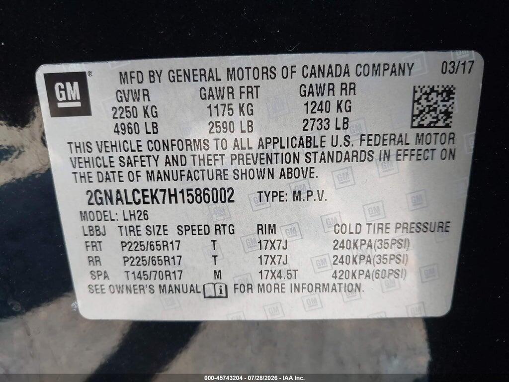 2GNALCEK7H1586002 2017 CHEVROLET EQUINOX photo no. 9