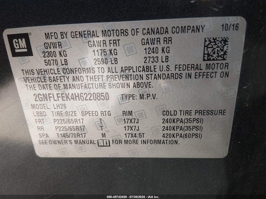 2GNFLFEK4H6220850 2017 CHEVROLET EQUINOX photo no. 9