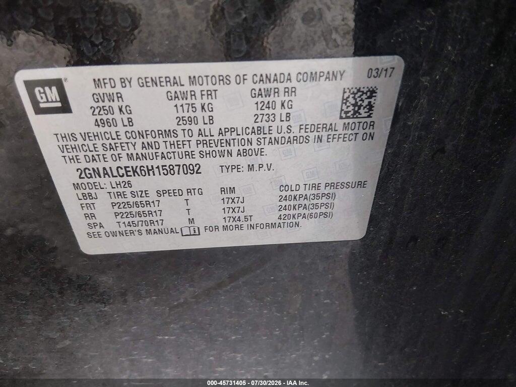 2GNALCEK6H1587092 2017 CHEVROLET EQUINOX photo no. 9