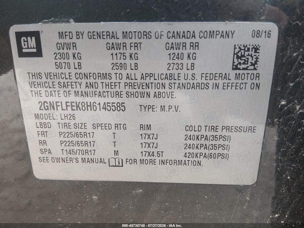 2GNFLFEK8H6145585 2017 CHEVROLET EQUINOX photo no. 9