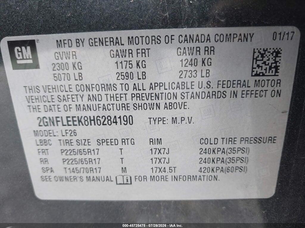 2GNFLEEK8H6284190 2017 CHEVROLET EQUINOX photo no. 9