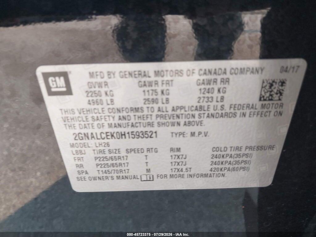 2GNALCEK0H1593521 2017 CHEVROLET EQUINOX photo no. 9