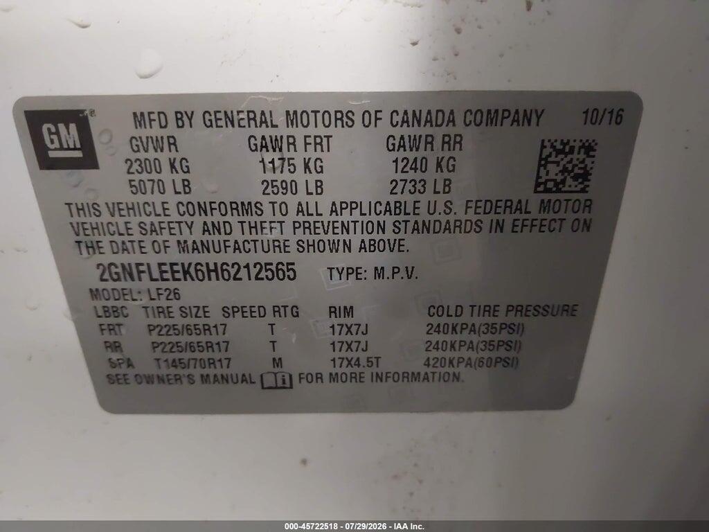 2GNFLEEK6H6212565 2017 CHEVROLET EQUINOX photo no. 9