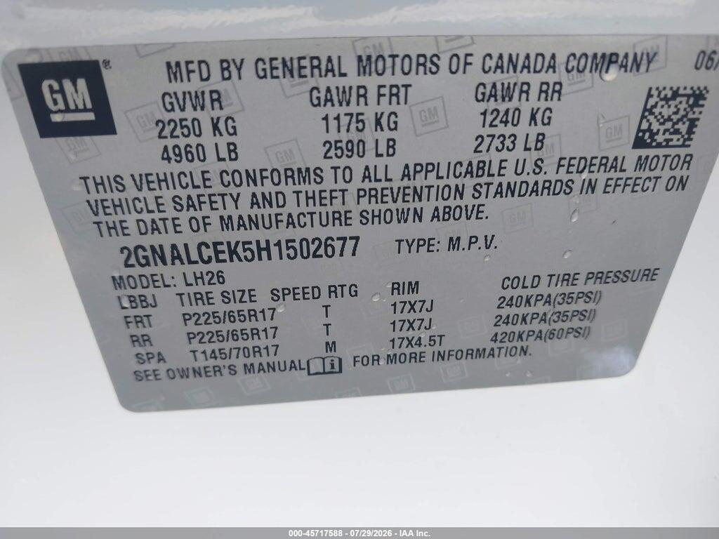 2GNALCEK5H1502677 2017 CHEVROLET EQUINOX photo no. 9