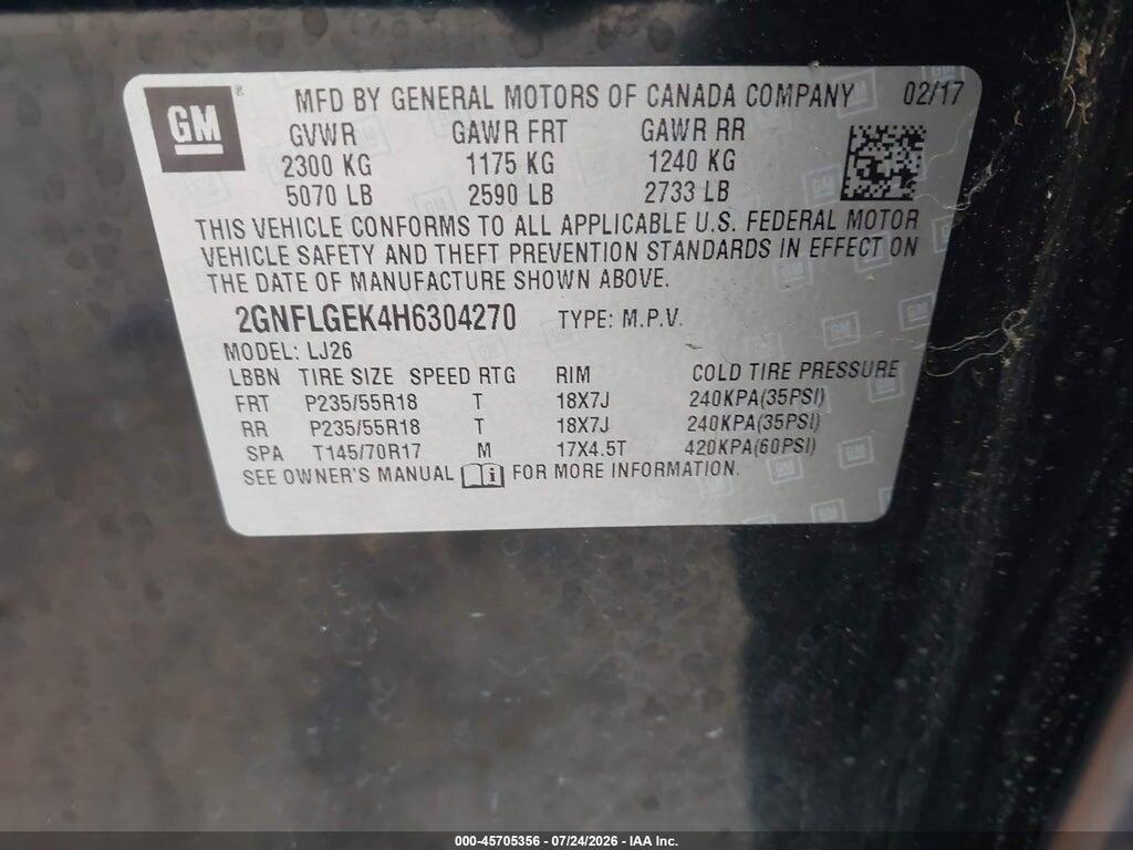 2GNFLGEK4H6304270 2017 CHEVROLET EQUINOX photo no. 9