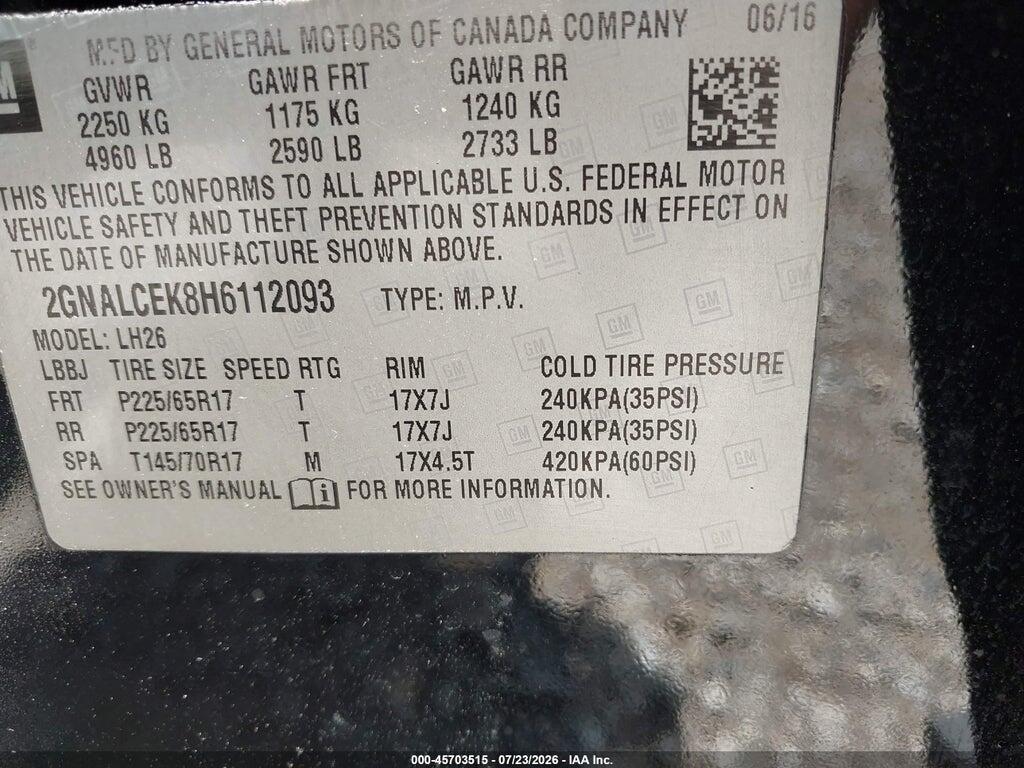 2GNALCEK8H6112093 2017 CHEVROLET EQUINOX photo no. 9