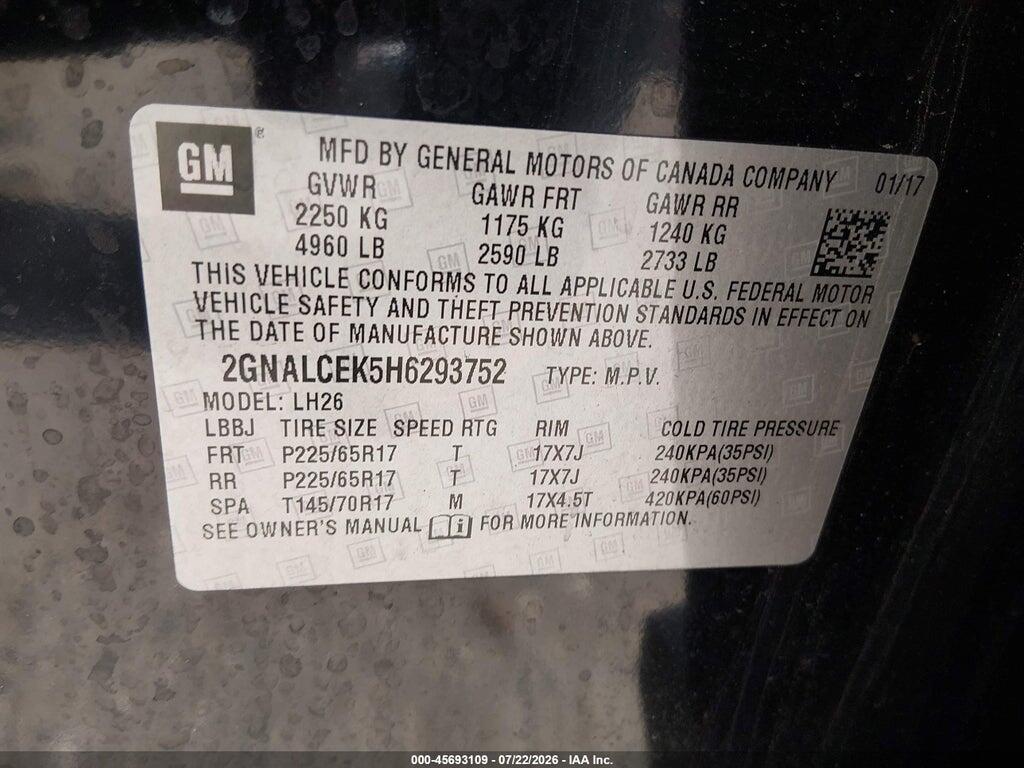 2GNALCEK5H6293752 2017 CHEVROLET EQUINOX photo no. 9