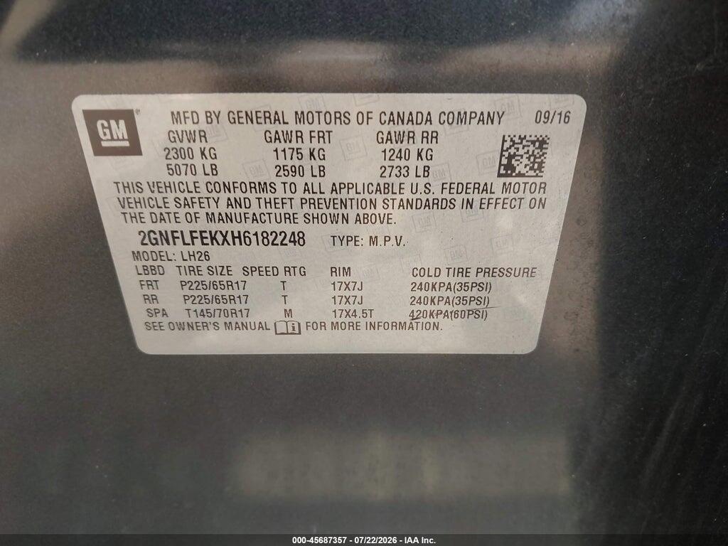 2GNFLFEKXH6182248 2017 CHEVROLET EQUINOX photo no. 9