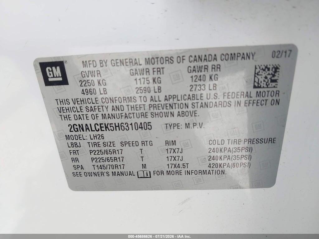 2GNALCEK5H6310405 2017 CHEVROLET EQUINOX photo no. 9