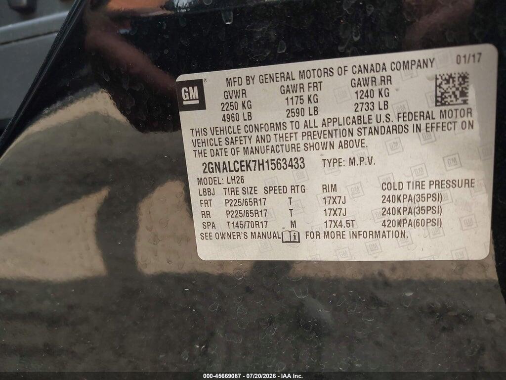 2GNALCEK7H1563433 2017 CHEVROLET EQUINOX photo no. 9