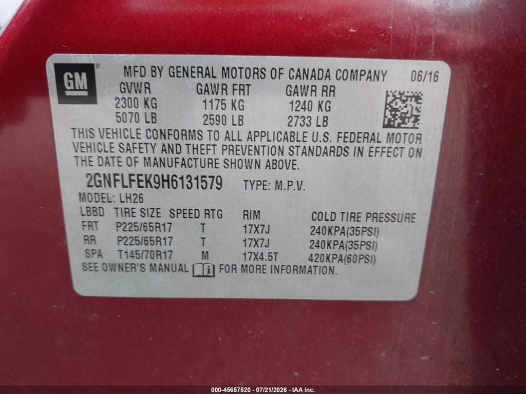 2GNFLFEK9H6131579 2017 CHEVROLET EQUINOX photo no. 9