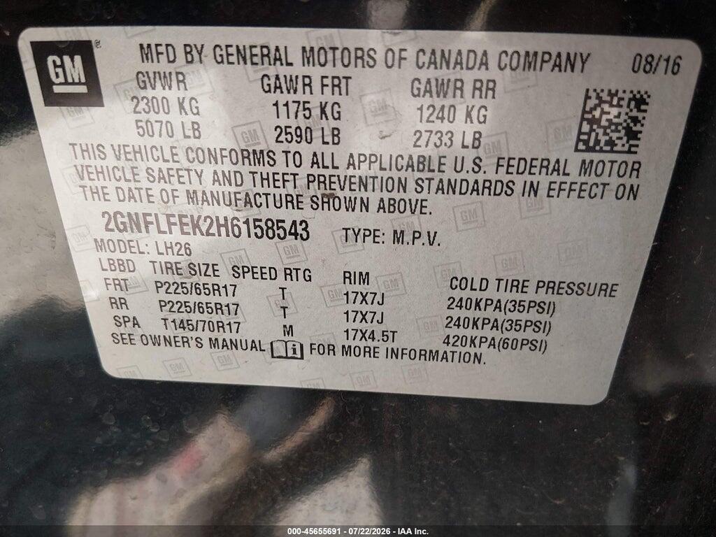 2GNFLFEK2H6158543 2017 CHEVROLET EQUINOX photo no. 9