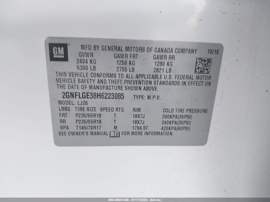 2GNFLGE38H6223085 2017 CHEVROLET EQUINOX photo no. 9