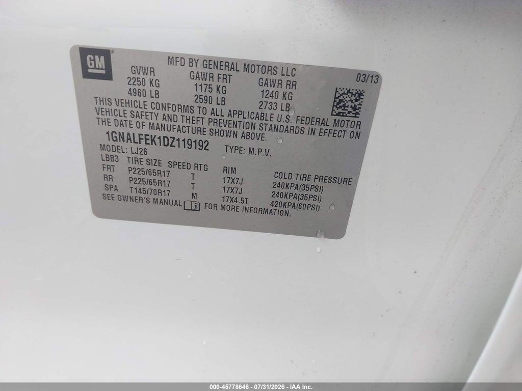 1GNALFEK1DZ119192 2013 CHEVROLET EQUINOX photo no. 9