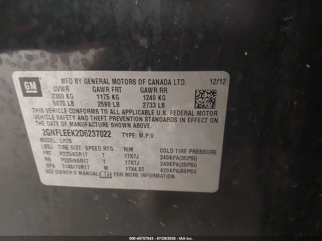 2GNFLEEK2D6237022 2013 CHEVROLET EQUINOX photo no. 9