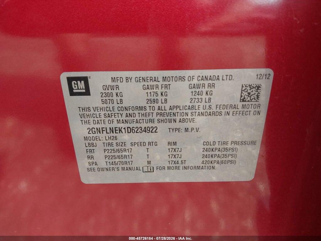 2GNFLNEK1D6234922 2013 CHEVROLET EQUINOX photo no. 9
