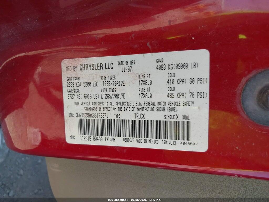 3D7KS29AX8G173371 2008 DODGE RAM 2500 photo no. 9