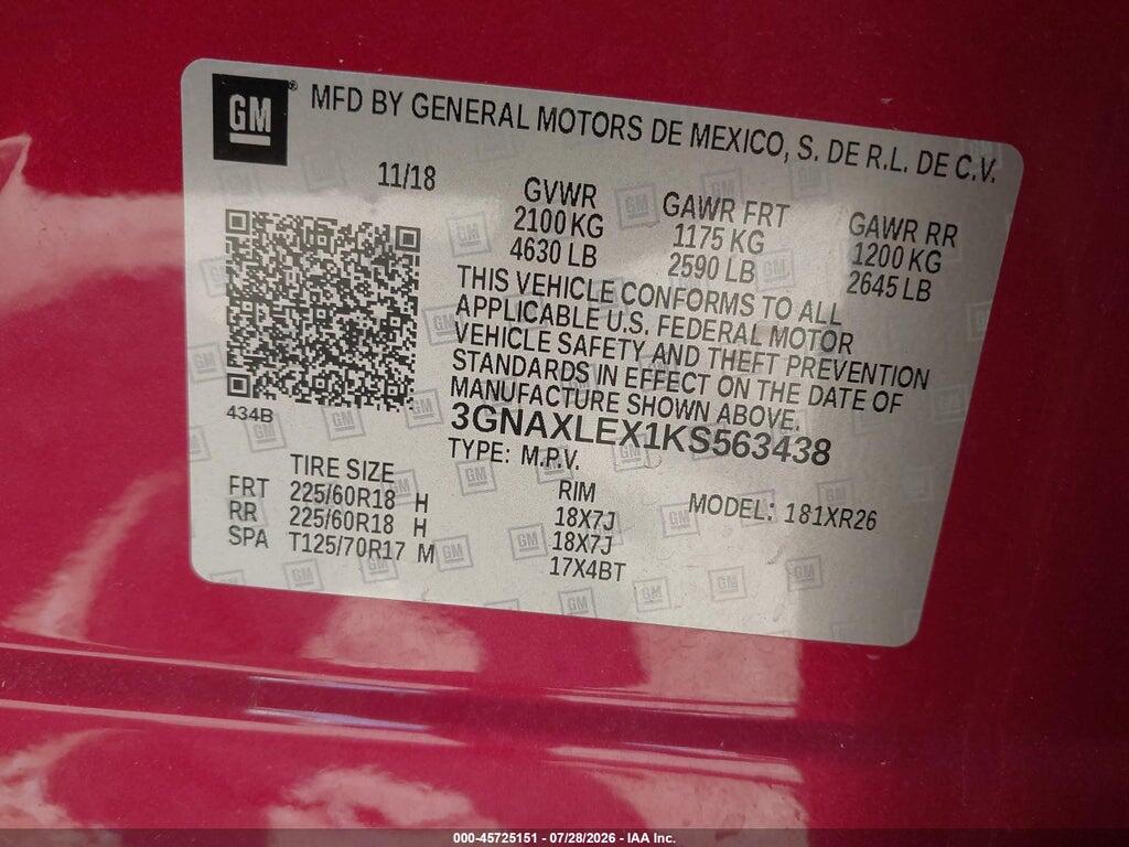3GNAXLEX1KS563438 2019 CHEVROLET EQUINOX photo no. 9