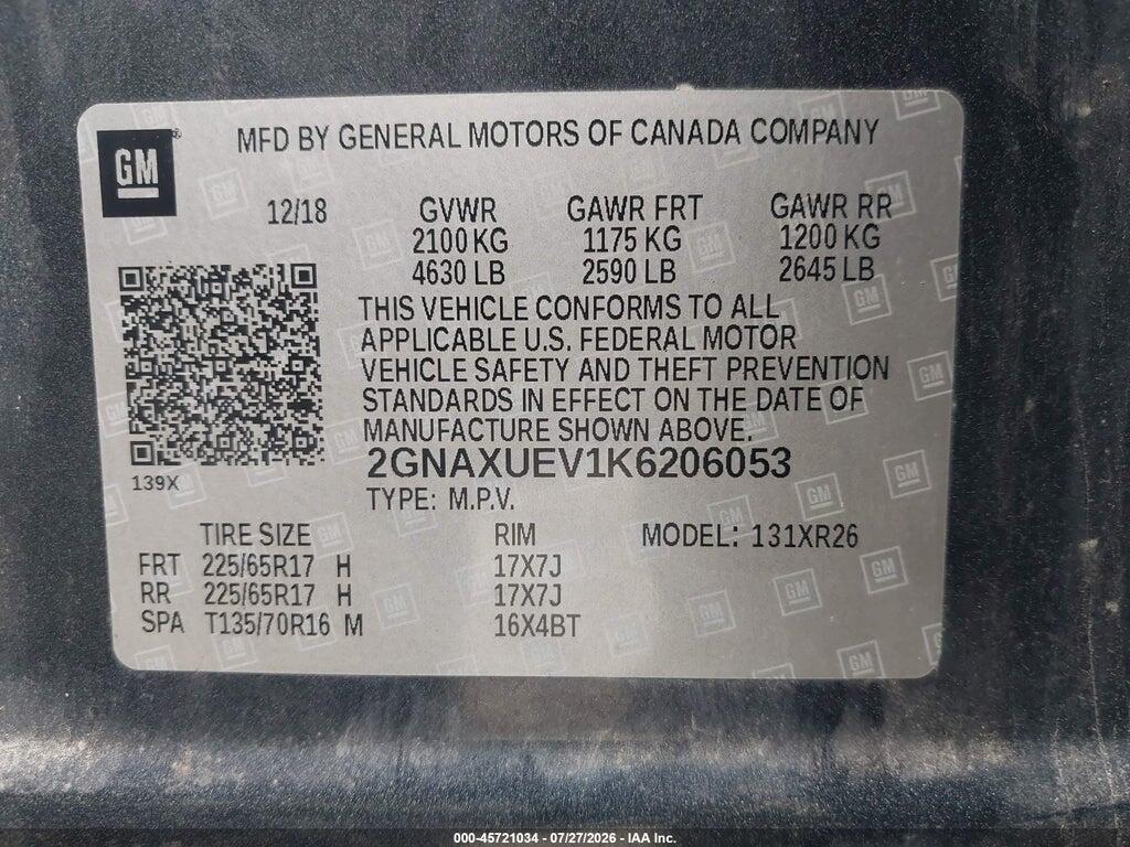 2GNAXUEV1K6206053 2019 CHEVROLET EQUINOX photo no. 9