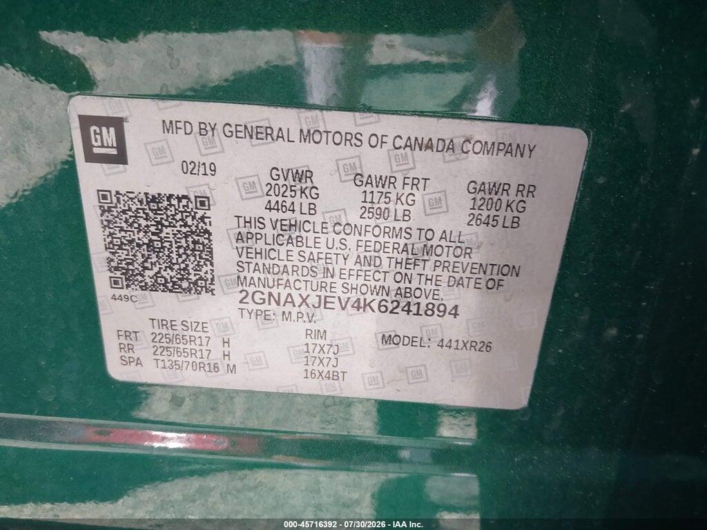 2GNAXJEV4K6241894 2019 CHEVROLET EQUINOX photo no. 9
