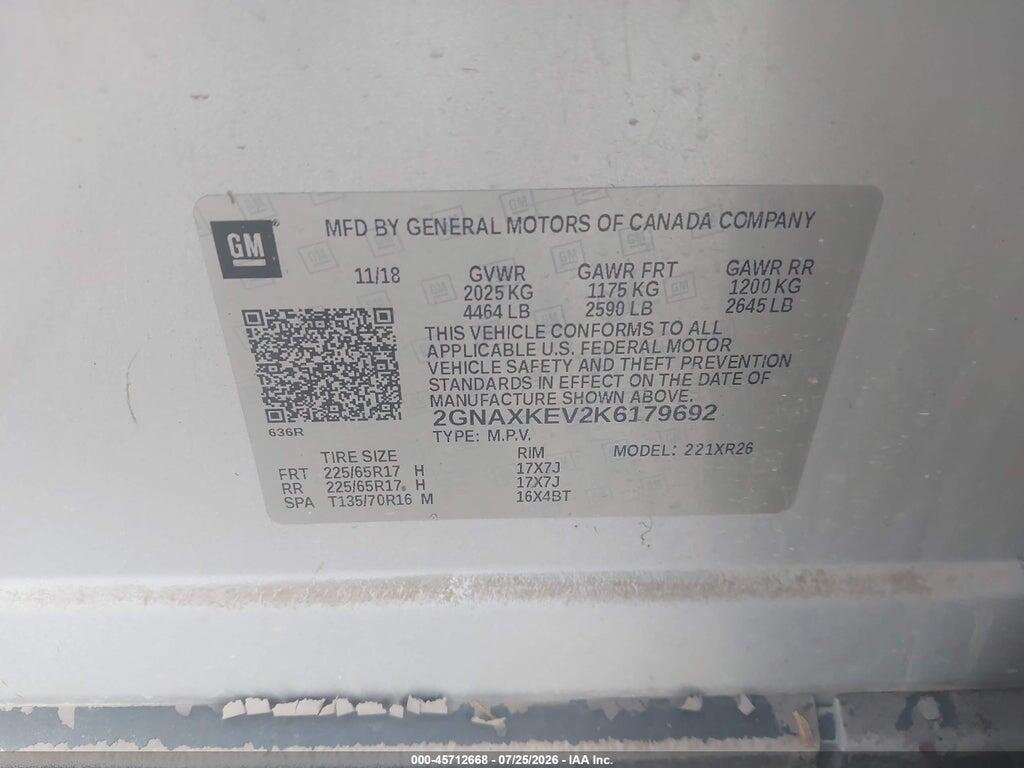 2GNAXKEV2K6179692 2019 CHEVROLET EQUINOX photo no. 9