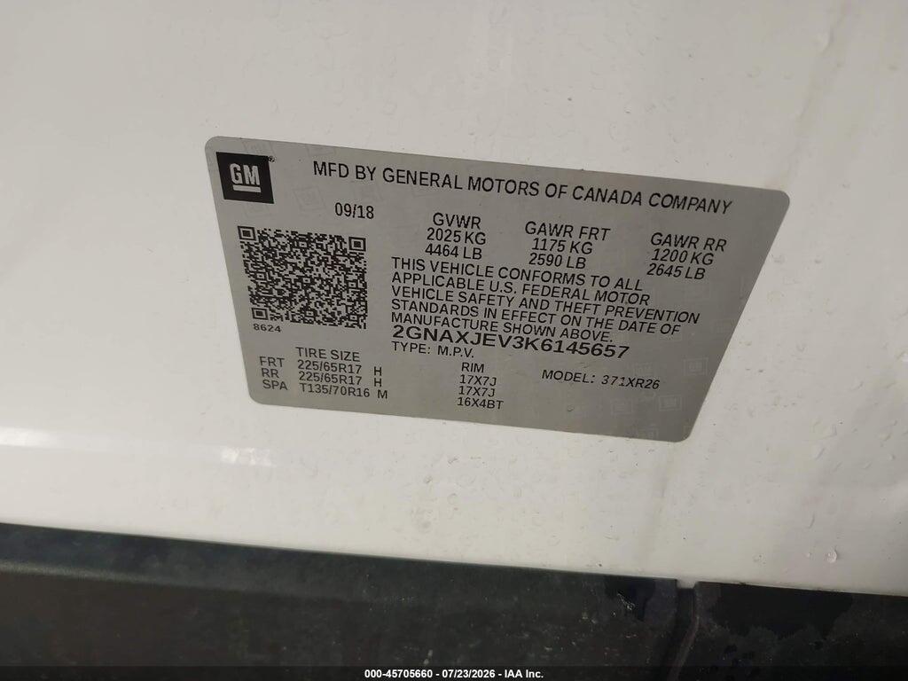 2GNAXJEV3K6145657 2019 CHEVROLET EQUINOX photo no. 9