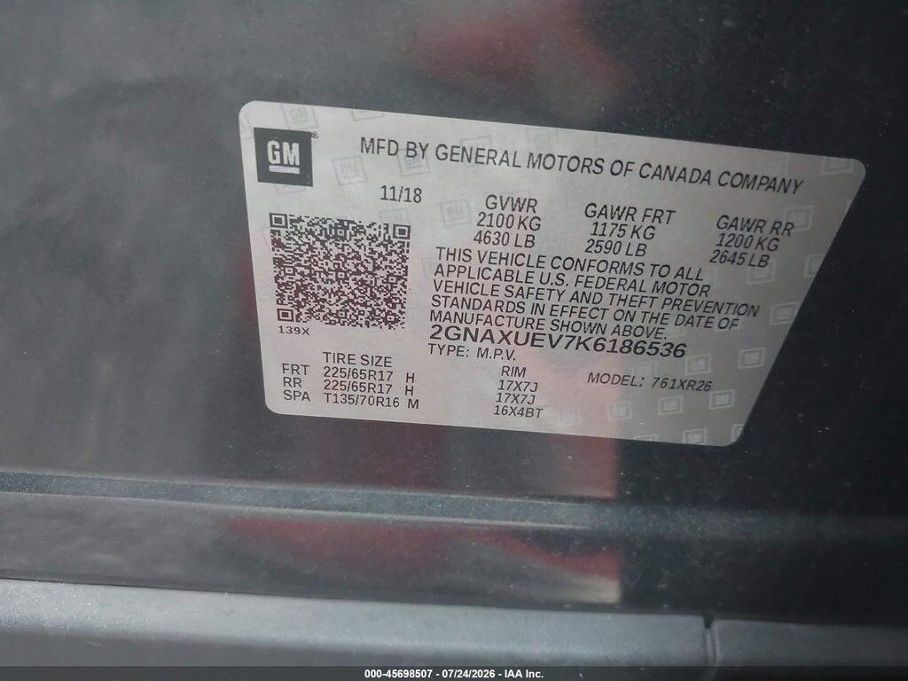 2GNAXUEV7K6186536 2019 CHEVROLET EQUINOX photo no. 9