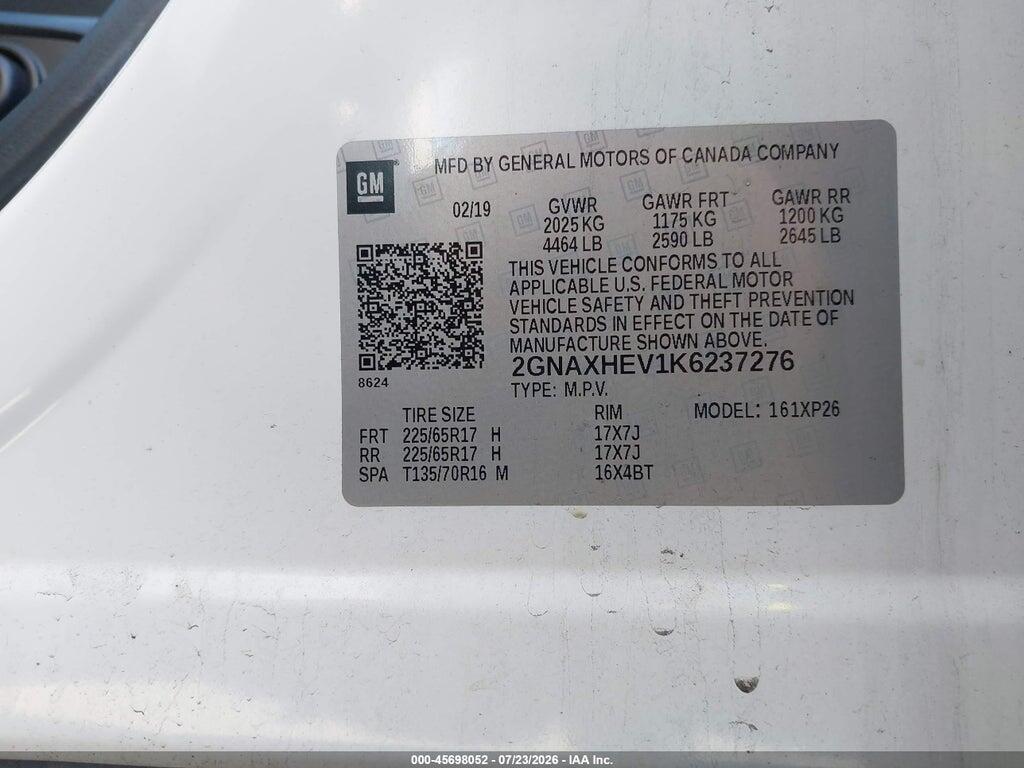 2GNAXHEV1K6237276 2019 CHEVROLET EQUINOX photo no. 9