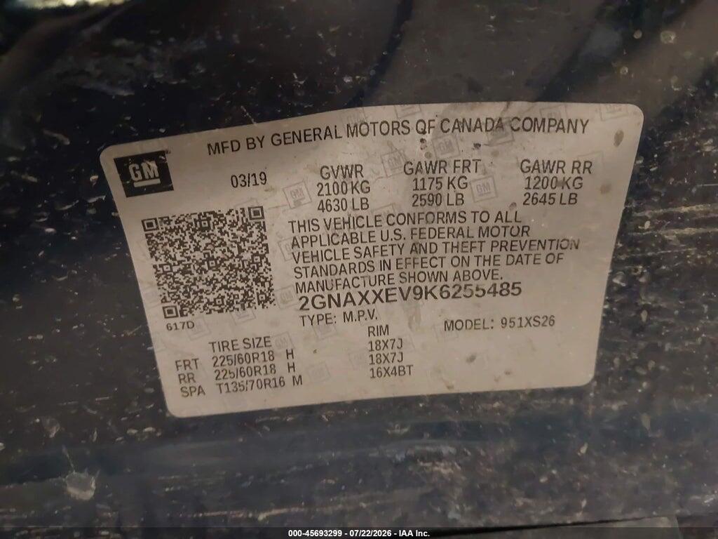 2GNAXXEV9K6255485 2019 CHEVROLET EQUINOX photo no. 9