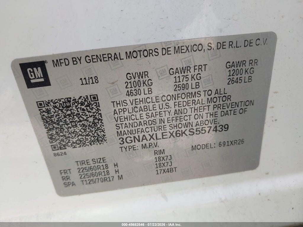 3GNAXLEX6KS557439 2019 CHEVROLET EQUINOX photo no. 9