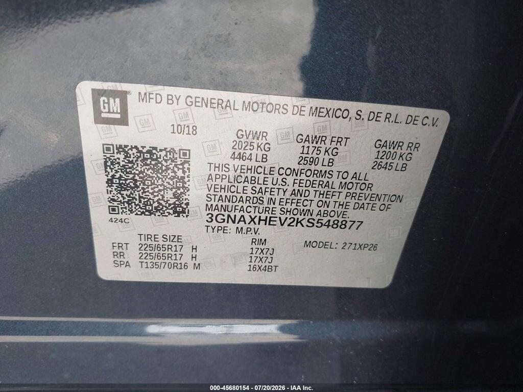 3GNAXHEV2KS548877 2019 CHEVROLET EQUINOX photo no. 9