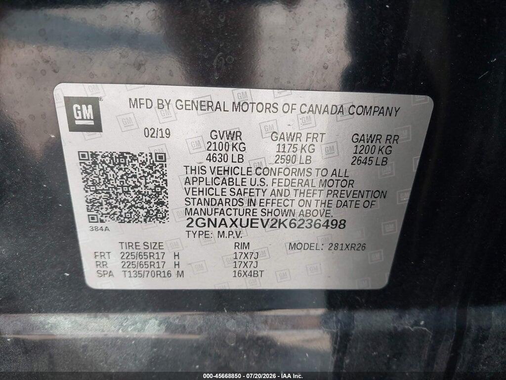 2GNAXUEV2K6236498 2019 CHEVROLET EQUINOX photo no. 9