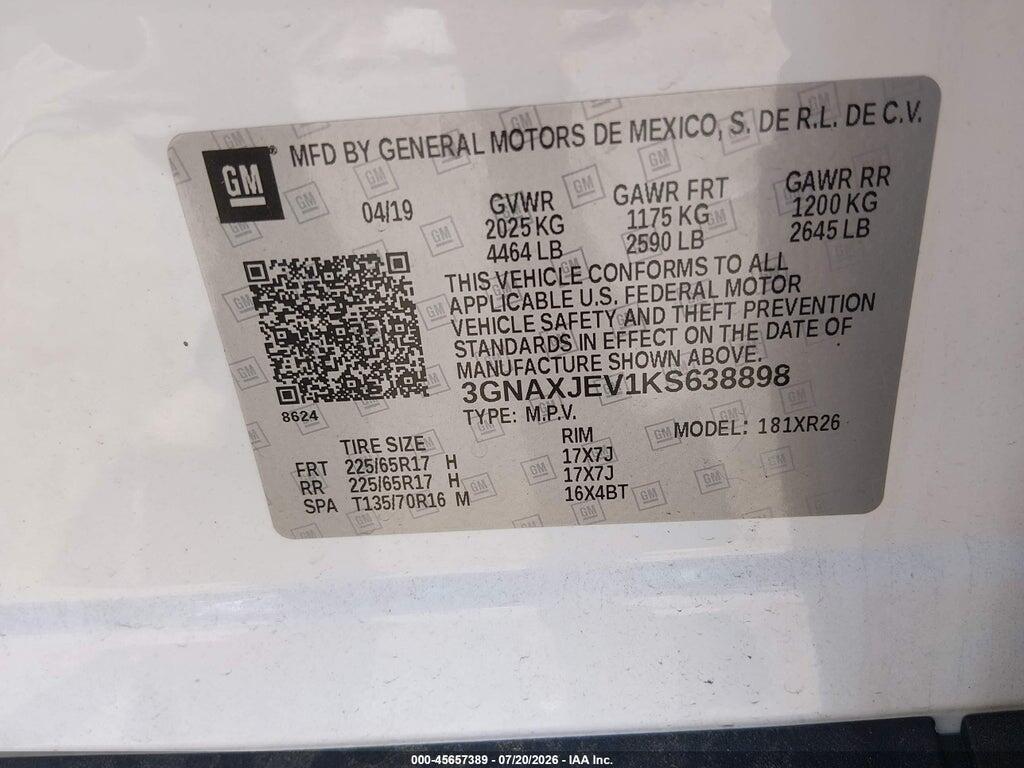 3GNAXJEV1KS638898 2019 CHEVROLET EQUINOX photo no. 9