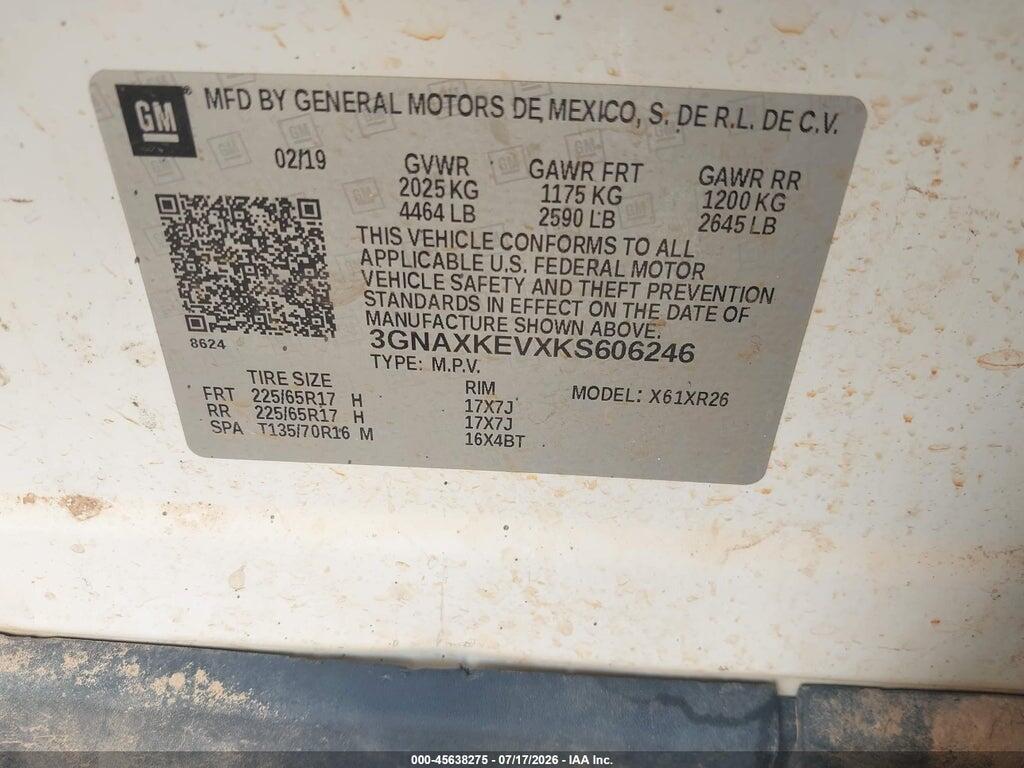 3GNAXKEVXKS606246 2019 CHEVROLET EQUINOX photo no. 9