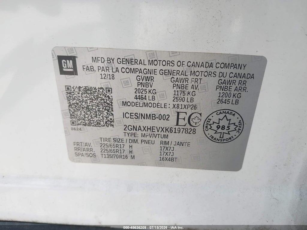 2GNAXHEVXK6197828 2019 CHEVROLET EQUINOX photo no. 9