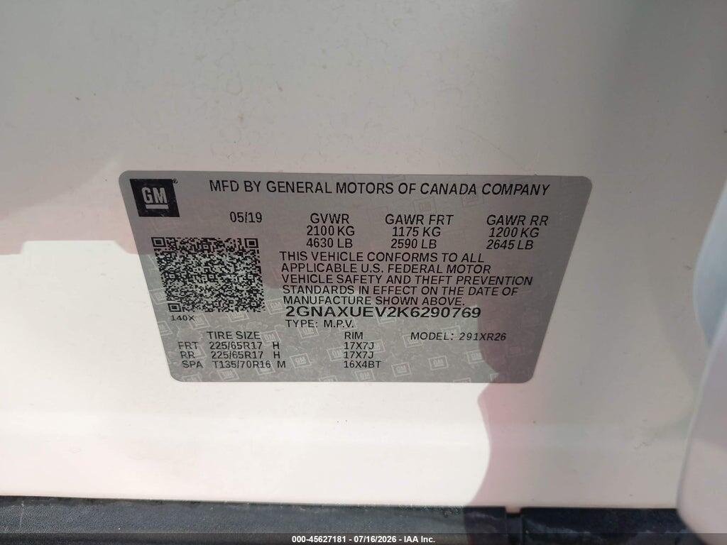2GNAXUEV2K6290769 2019 CHEVROLET EQUINOX photo no. 9