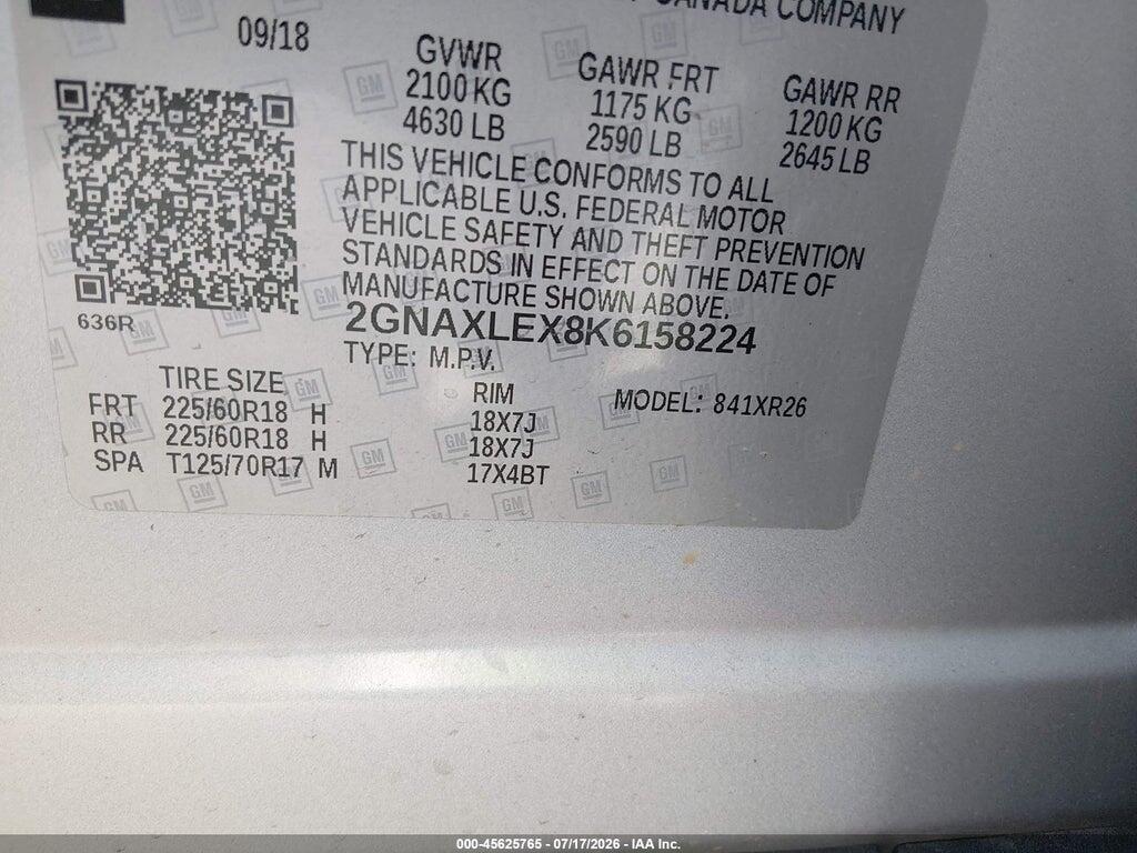 2GNAXLEX8K6158224 2019 CHEVROLET EQUINOX photo no. 9
