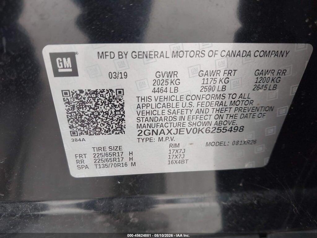 2GNAXJEV0K6255498 2019 CHEVROLET EQUINOX photo no. 9