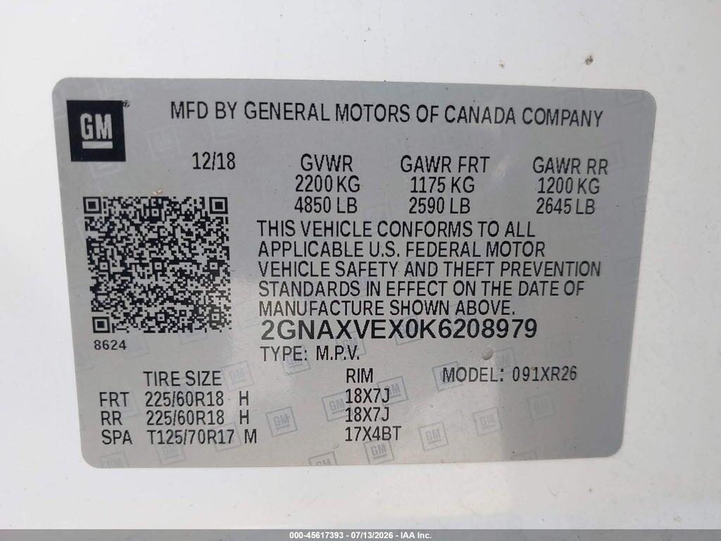 2GNAXVEX0K6208979 2019 CHEVROLET EQUINOX photo no. 9